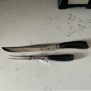 Vintage Leppington cutters Sheffield England carving knife set of 2 horn handles